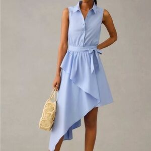 Maeve Asymmetrical‎ Sleeveless Light Blue Asymmetrical Shirt Dress